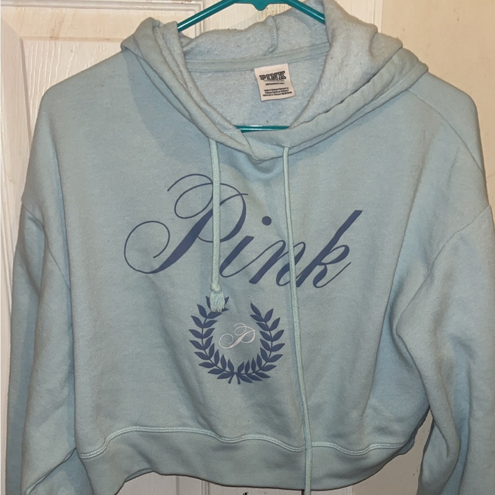 Blue and white Victoria's Secret PINK cropped hoodie #VS